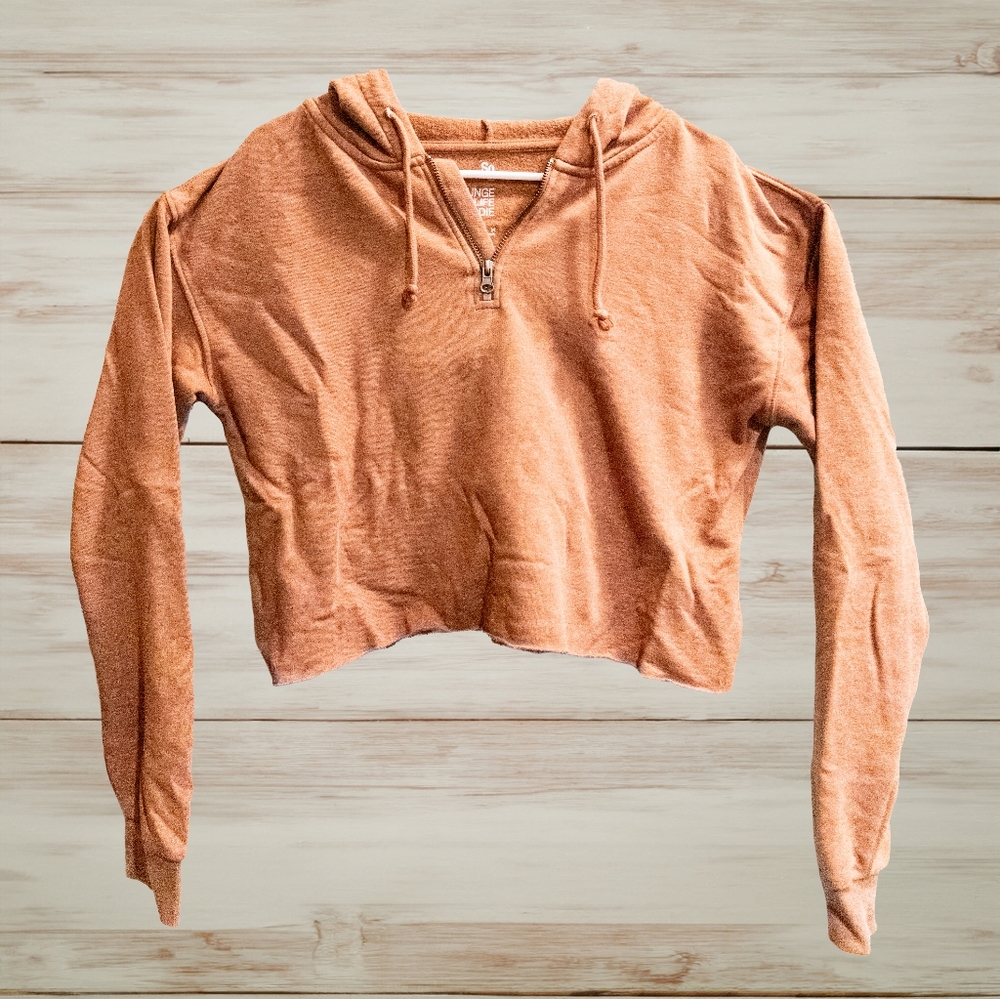 Cropped Hoodie with Neck Zipper